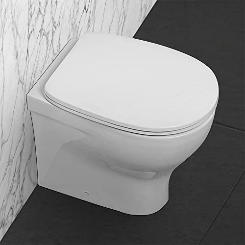 Inbagno WC Filo Muro con Scarico a Parete, Design Elegante in Ceramica Bianca Lucida Serie Pratica