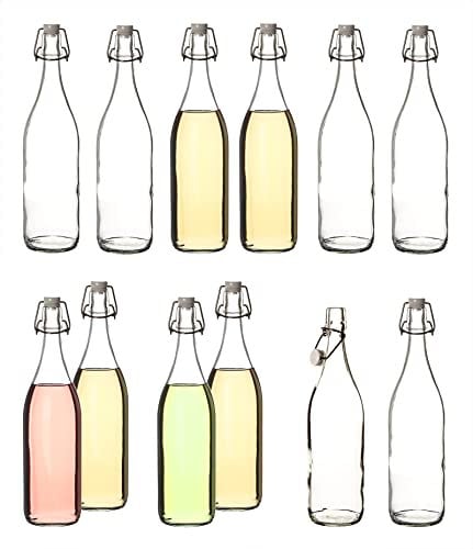 BigDean 6x Glasflaschen mit Bügelverschluss 1000ml - 1 Liter Bügelflasche zum Befüllen - Made in Germany - Bügelglasflaschen Likörflaschen