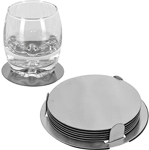 Lot de 7 Sous Verre Ronds en Métal Doré Argenté 9 cm