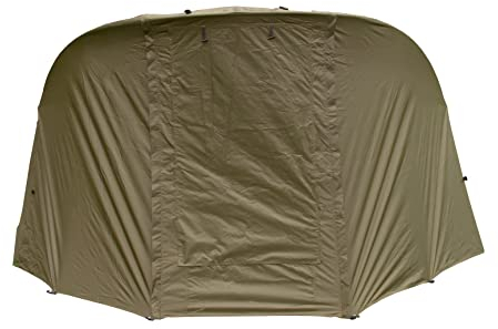 2 Mann Karpfenzelt Angelzelt Fischer Bivvy Zelt Grün mit Überwurf Haube Vordach Übernachtung Unterschlupf Angler Camping Wasserdicht PVC Fenster Bodenplane Fußmatte Tasche Heringe & Hammer enthalten