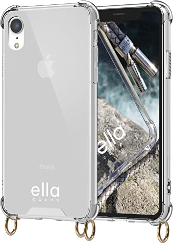 ella cases Handyhülle mit Ösen für iPhone XR Hülle transparent mit Ringen für Handykette in Gold einzeln ohne Kette modular mit Kordel, Schnur oder Gurt zum Umhängen