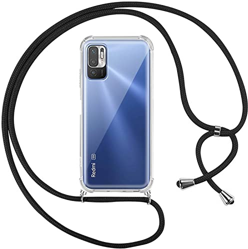 Pnakqil Collier Cordon Coque pour Xiaomi Poco M3 Pro/Redmi Note 10 5G 6.5,avec Cordon Réglable Lanyard Housse Transparente Silicone Anti-Chute Etui pour Redmi Note 10 5G,Ètuis à Bandoulière,Noir