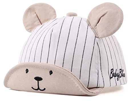 Pesaat Baby Baseball Cap 3-18Monate Baseballmütze Baby Jungen Schirmmütze UV Schutz Mädchen Sommermütze Baby Cap(Weiß Gestreifter Bär, 6-24Monate)