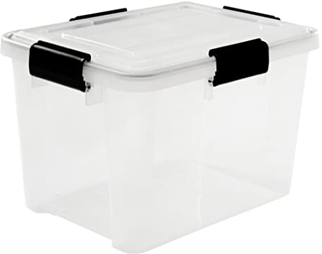 Iris Ohyama Airtight Plastic Storage Boxes with Lids, 20L, Set of 1, Clear, Hermetic Waterproof Seal, Durable Latching Buckles, Stackable, For Outdoors, Garage, Clothes, Dust Proof, BPA Free, AT-SD
