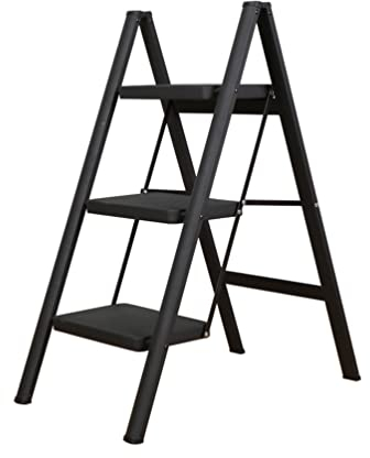 BAOYOUNI Trittleiter 3 Stufen Klappbar Haushaltsleiter Leiter Rutschfeste Stufenleiter 20 cm Breite Stufen Klapptritt Belastbar bis 330lbs, für Küche, Hause, Büro, Garage, DIY-Malerei, Schwarz