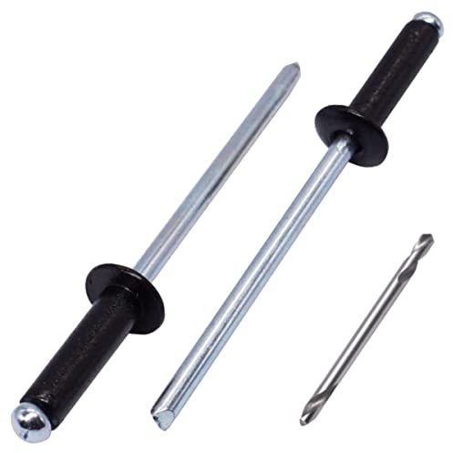 SKIR'CO (400 Stück) Blindnieten lackiert 4,0 x 12 mm, Aluminium Popnieten, Bohrer enthalten (Tiefschwarz RAL 9005)