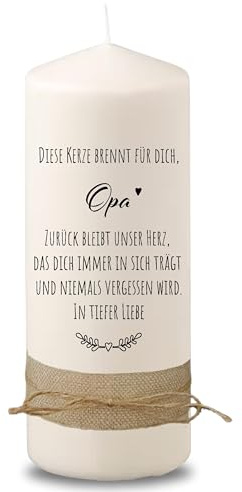 Villa Rosa Lotta – Trauerkerze Grabkerze Olaf Opa mit Spruch I 20 cm hoch & 7 cm Durchmesser | Andenken an Verstorbene I Trauergeschenk, Grablicht, Grabschmuck | Großvater Trauer