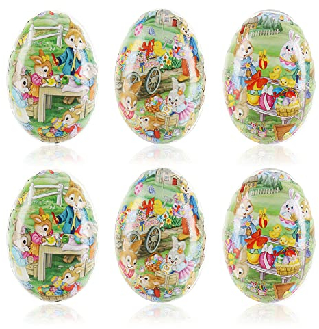 com-four® 6X Osterei zum Befüllen - Bunte Fülleier für Ostern - Ostereier mit traditionellen Oster-Motiven zum verstecken und verschenken