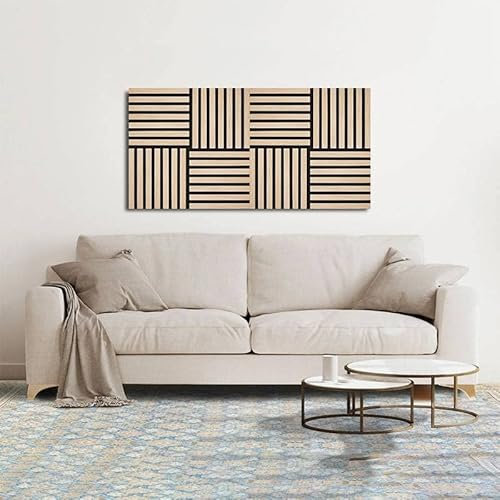 DECOON Plaque Murale tasseaux 30 x 30 x 1,9 cm - Lattes chêne Clair véritable Fond Noir 0,09m²