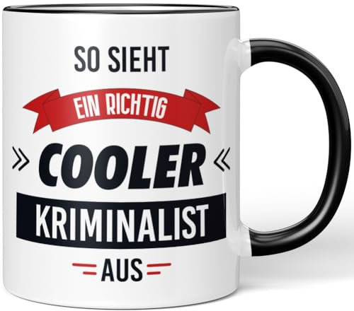 JUNIWORDS Tasse, So sieht ein richtig cooler Kriminalist aus, Schwarz (5822212)