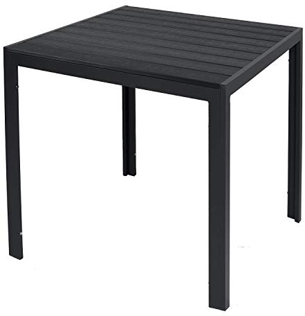 Mojawo Wetterfester Aluminium Gartentisch anthrazit/schwarz Esstisch Gartenmöbel Tischplatte WPC Holzimitat witterungsbeständig, Maße Tische:80cm x 80cm