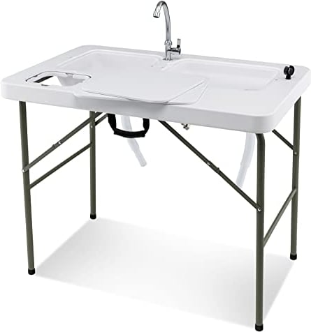 COSTWAY Mesa Plegable Camping, 2 en 1 Mesa+Estación de Limpieza, Grifo Giratorio 360°y 2 Fregaderos para Pesca, Picnic Portátil para Camping, Pesca, Barbacoa, 101,5 x 65,5 x 107,5 cm(Estilo 4)