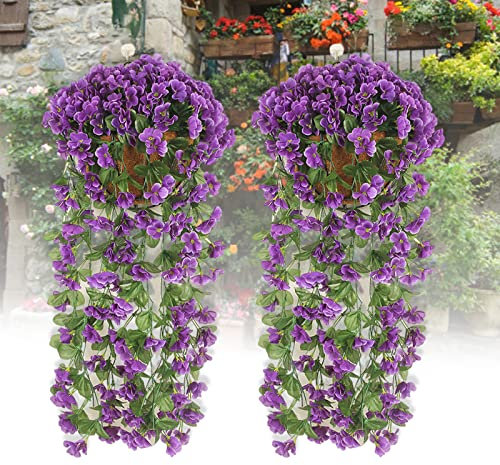Diameleo Künstlicher Orchideenstrauß zum Aufhängen, 2 Stück, Seide, lang, zum Aufhängen, für Gartenparty, Urlaub, Hochzeit, Innen- und Außendekoration (lila)