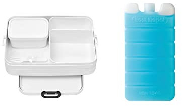 Mepal Brotdose Large 1500 ml Set mit Kühlakku | Bento Lunchbox mit Fächern & Gabel | für 4 Sandwiches oder 8 Brotscheiben | mikrowellengeeignet (ohne Deckel) | BPA-frei | Nordic White