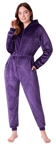 CityComfort Onesies for Women Soft Comfy Fleece Pyjamas Nightwear for Women Fluffy Fleece Onesie Lounge Wear Sizes S-XL (Dark Purple, M)