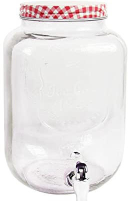 YöL Large Glass Drinks Dispenser 8L Party BBQ Outdoor Style with Tap and Red Lid Easy Filling Wide Mouth Summer Cocktail Juice Water