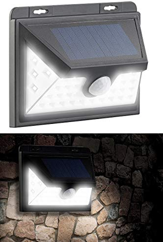 Luminea LED-Nachtlichter Solar: 8er-Set Solar-LED-Wandleuchten mit Bewegungs-Sensor, 350 lm, 7,2 Watt (Hauswandlampe, Fluter mit Bewegungsmeldern, Dachrinnenleuchten Bewegungsmelder Funktion)