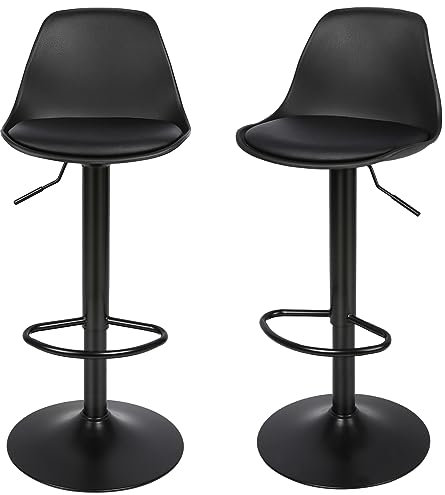 Tabourets de Bar Lot de 2 pivotant- Lot de 2 chaises de Bar réglable,Réglable en Hauteur et Rotative à 360°,Robuste et Ultra Silencieux-2pc-B Noir Pur