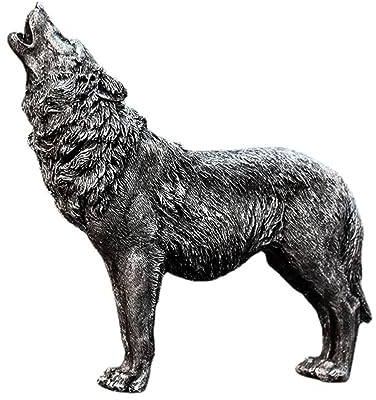 anso Kunstharz Löwe Figur Wolf Skulptur Tischplatte Dekor Kunst Statue Pferdekopf Ornament (Silber Wolf)