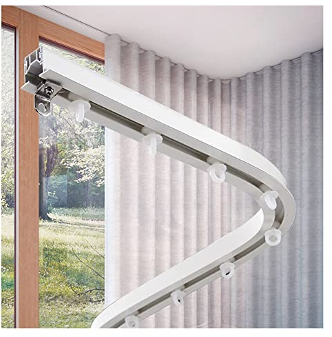 Weiße versenkte Schiebevorhangschiene, flexibel, biegsam, versteckt, an der Decke montiert, Raumteiler-Vorhangstange aus Aluminium für Erkerfenster/Balkon/Dusche (Größe: 1,5 m/4,9 Fuß)
