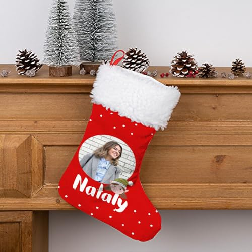 Wanapix | Nikolausstiefel Personalisiert mit Foto und Name | Nikolausstrumpf | Deko Weihnachten | Bändchen zum Aufhängen | 21x43cm | Elfen-Tochter