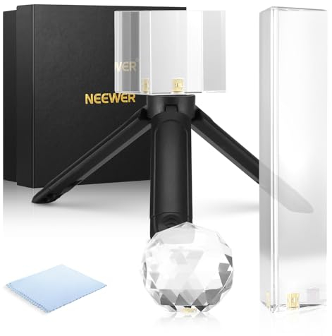 Neewer 3 Pack Photography Prism Set with Telescopic Desktop Tripod, Triangular Prism, Crystal Prism Ball & Cube with 1/4 Thread, K9 HD Optical Glass for Camera Lens Prisming Effect, CY002