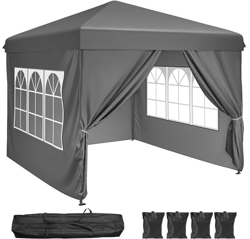 YITAHOME 2,5x2,5 wasserdichte Pavillon Faltpavillon mit Seitenteilen, Höhenverstellbar Faltbarer Pop up Pavillon Perfekt für Outdoor Partys, Camping, Märkte und Festivals, Dunkelgrau