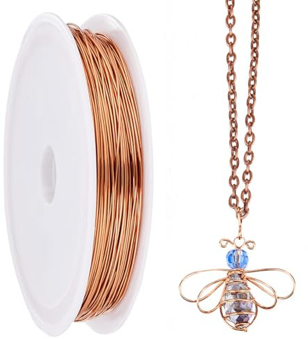 SUNNYCLUE 25M Bendable Copper Wire 0.6mm 22 Gauge for Crafting, Beading, Jewellery Making - Rose Gold, Tarnish Resistant Metal Wire for Sculpting, Wrapping