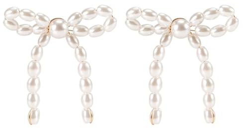 Perlen Schleifen Ohrringe, Perlenbaumelnde Quastenohrringe Schleifenknoten-Tropfenohrringe Schleife-Reifen-Perlenband-Ohrringe Schmuck für Frauen und Mädchen Braut Hochzeit Party Geschenk