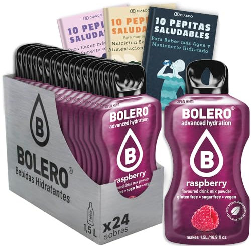 24 x Bebida Bolero FRAMBUESA Hidratante Sin Azucar (24x9 grs) + 30 Pepitas Saludables para una vida más sana by Cia&Co