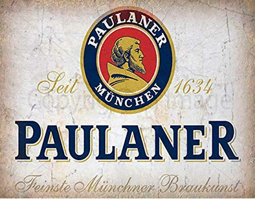 Wcguokj Blechschilder Vintage Paulaner Bier Deutschland Vintage Pub Bar Wanddekoration Metallschild Home Bar Garage Dekoration Schild 20,3 x 30,5 cm