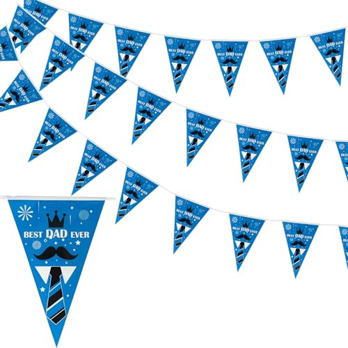 Jwssor Wimpelkette zum Vatertag, 10 m, 20 Flaggen, beste Papa-Dekoration, Banner, Vatertag, wasserdichte Wimpelkette