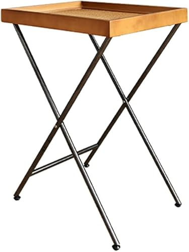 CuNtoHHH Runder Couchtisch aus Rattan, Sofa- und Konsolentische, quadratische Beistelltische mit Holz-X-Grundrahmen, einfach zu montieren, für Wohnzimmer, Teetisch aus Massivholz (Größe: 48