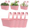 Lot de 4 pots de fleurs à suspendre en métal pour clôture, plantes d'extérieur avec trous de drainage et crochets pour jardin, porche, balcon, terrasse (rose)