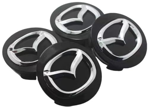 DFVBNH Auto Nabendeckel für Mazda 3 2019-2023, Nabenkappen Radnabenabdeckung Felgenkappen Radnabenkappen Felgendeckel Radnabendeckel ABS Logo Ersetzen Zubehör 4 PCS,Black-56mm-A