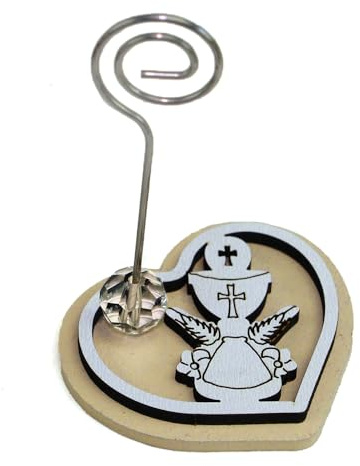DLM35315 (Kit 6 Pezzi) Portafoto Memo Clip Cuore in Legno e Calice Prima Comunione bomboniera