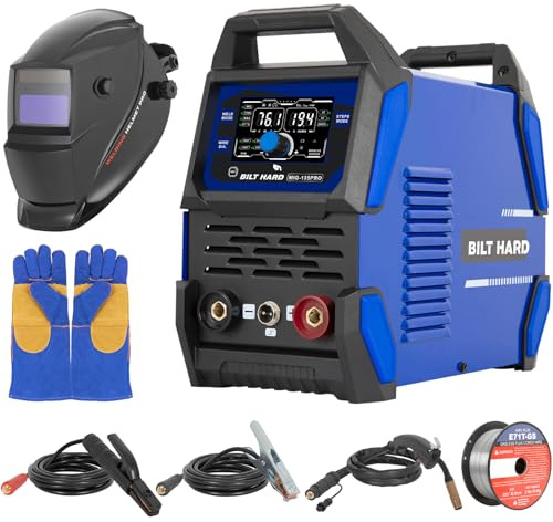 BILT HARD 135A 3-in-1 IGBT Inverter Welder, 110V Flux Core MIG/Lift TIG/Stick Welding Machine with Synergic Control, LED Display, 2T/4T/SPOT Modes & Full Kit (Solar Helmet)