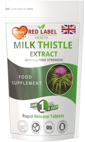 Red Label Health Milk Thistle 365 Tablets 4000mg | High Strength, Silymarin Extract, Vegan, Made in The UK