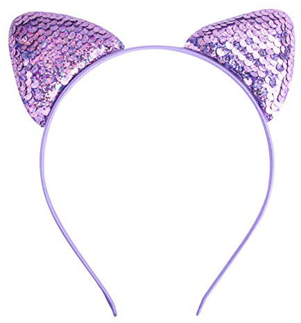 Blausky 2 fasce per capelli con paillette, con orecchie di gatto, reversibili, con paillettes, lucide, con orecchie di gatto, da indossare tutti i giorni, viola