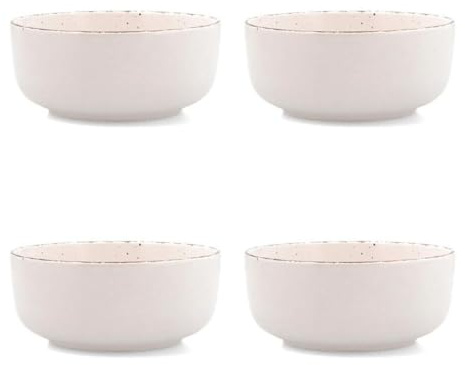 Quid Set de 4 boles Duna de loza 15 x 15 cm | Beige, Loza, forma redonda, acabado decorado, 15 x 15 cm, 4 piezas, apilable, apto para microondas