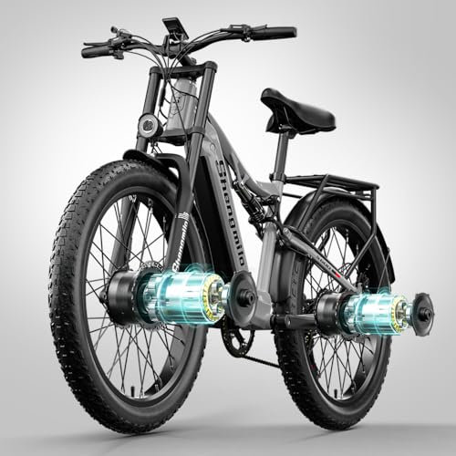 EUEBIKE S600 Vélo électrique double traction, pneu épais de 66 cm, absorption des chocs monté sur l'épaule, batterie au lithium rechargeable intégrée de 840 WH, gris mat