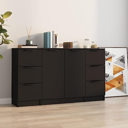 Iiaky Sideboards 3 STK. Schwarz Holzwerkstoff Sideboard Schlafzimmer Wohnzimmer Schrank Aufbewahrungsschrank Highboard