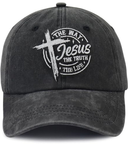 The Way The Truth The Life Baseball Cap for Men Women, Adjustable Cotton Embroidered Christian Jesus Hat, Black, One size