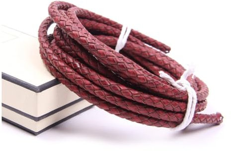 Wisafory Cordoncino rotondo in vera pelle intrecciata da 3 a 8 mm, per braccialetti retrò, collane, gioielli, confezioni regalo, colore rosso, 4 mm