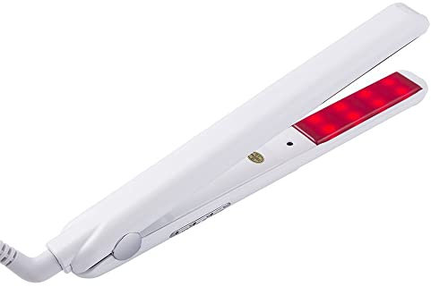 Plancha profesional infrarroja para el cabello y plancha de peinado con placas planas, cuidado del cabello, plancha fría para reparar el cabello dañado, pantalla LCD, blanco (blanco)