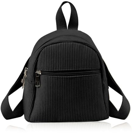 Energather Kleiner Rucksack Damen, Corduroy-Mini-Rucksack Damen Rucksack Klein für Frauen und Mädchen, Tragbarer Rucksacks Klein mit Einstellbarem Schultergurt für Spazieren, Einkaufen (schwarz)