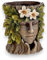 Divas World Enchanted Green Man or Lady Head Planter Pot 3D Wooden Effect Resin Flower Pots Decorative Garden Sculpture with Leaf & Floral Design Outdoor Decor (Lady Planter)