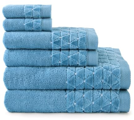ZWOLTEX - Handtuchset 6 Stück: 2X 30x50, 2X 50x100, 2X 70x140, 2X 100x150 cm Oscar - Duschtuch Ägyptische Baumwolle, Sauna Badetuch Handtuch Groß, Strandhandtuch, Bath Towel - Blau