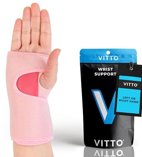 VITTO Wrist Support - Arthritis, RSI, Sprain, Fracture, Carpal Tunnel Wrist Splint w/Adjustable Wrist Straps, Removable Metal Plate - Unisex Wrist Supports for Everyday Use (Pink Right Hand, L-XL)