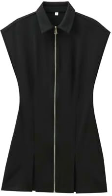 UGIENRHV Women Dresses Herbst Und Winter Neue Frauenkleidung Taille Slim Reißverschluss Ärmel Lappel Kurzrock Mini Kleid-schwarz-xs